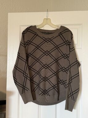 Argyle olive green black ladies tunic long sleeve casual sweater sz medium women